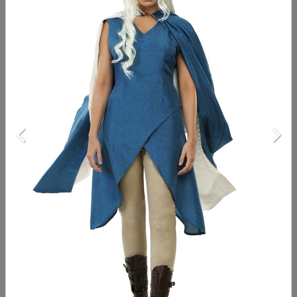 Mother of Dragons Halloween Costume with Blue Cape, Dress and dragon necklace